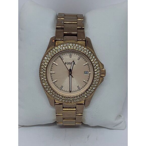 Fossil AM4454 Women's Stainless Steel Analog R0se Dial Quartz Wrist Watch E350 - Picture 2 of 11